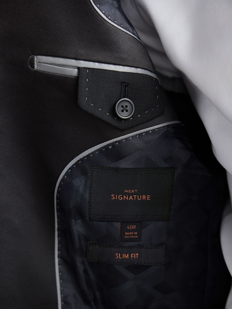Noir - Coupe ajustée  Signature Marzotto Italian Fabric Carreaux Smoking Veste - Image 5 of 10