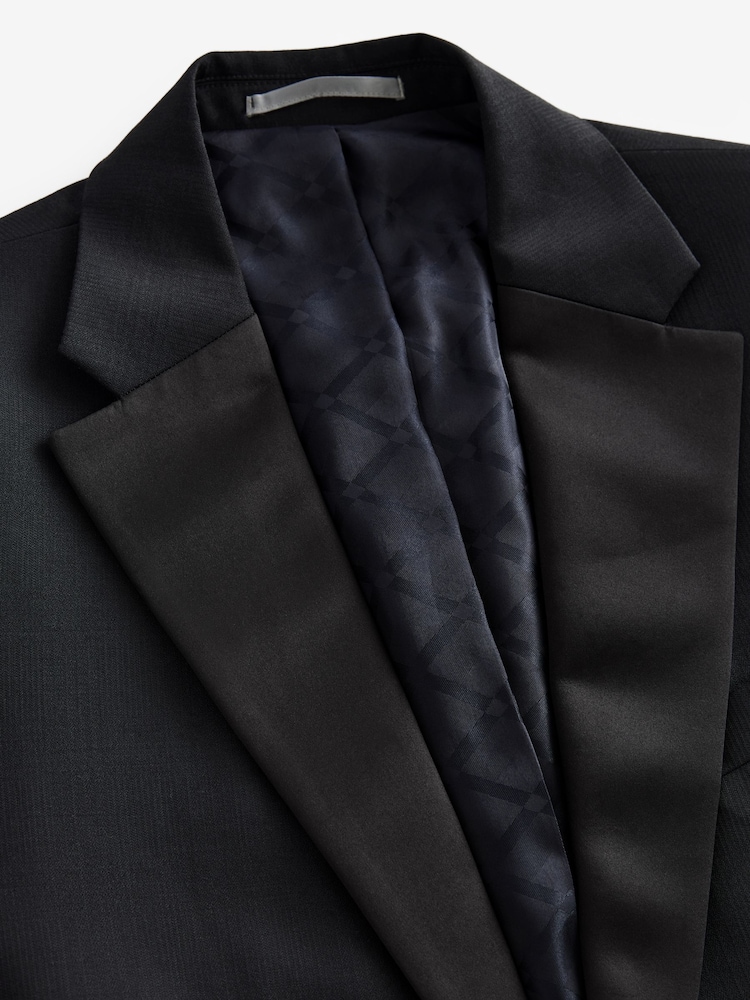 Noir - Coupe ajustée  Signature Marzotto Italian Fabric Carreaux Smoking Veste - Image 7 of 10