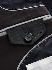 Noir - Coupe ajustée  Signature Marzotto Italian Fabric Carreaux Smoking Veste - Image 8 de 10