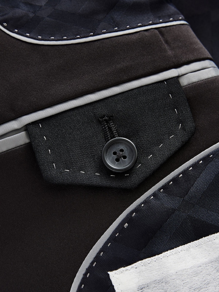 Noir - Coupe ajustée  Signature Marzotto Italian Fabric Carreaux Smoking Veste - Image 8 of 10