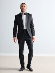 Schwarz - Slim Fit Signature Marzotto Italian Fabric Check Tuxedo Suit Trousers - Bild 2 von 11