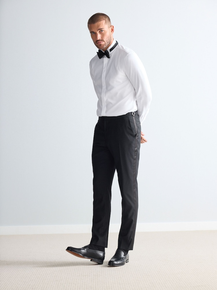 Noir - Slim Fit Signature Marzotto Italian Fabric Check 100% Wool Tuxedo Suit Trousers - Image 3 of 11