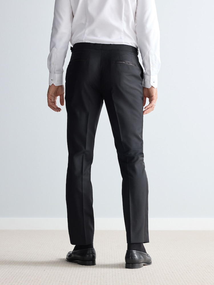 Noir - Slim Fit Signature Marzotto Italian Fabric Check 100% Wool Tuxedo Suit Trousers - Image 4 of 11