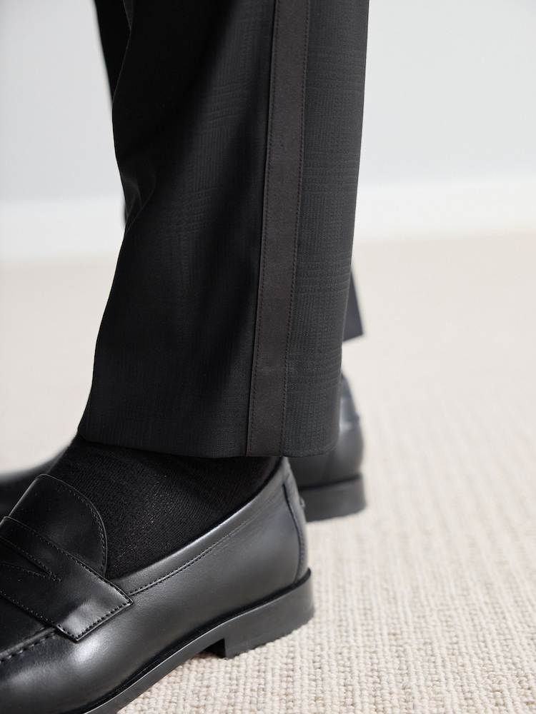 Noir - Slim Fit Signature Marzotto Italian Fabric Check 100% Wool Tuxedo Suit Trousers - Image 6 of 11