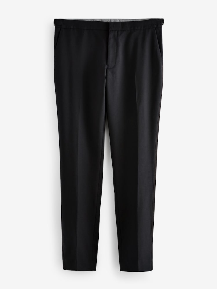 Noir - Slim Fit Signature Marzotto Italian Fabric Check 100% Wool Tuxedo Suit Trousers - Image 7 of 11