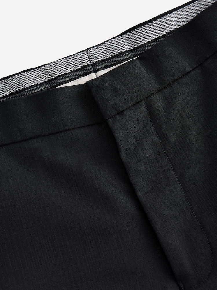 Noir - Slim Fit Signature Marzotto Italian Fabric Check 100% Wool Tuxedo Suit Trousers - Image 8 of 11