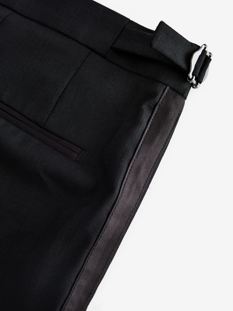 Noir - Slim Fit Signature Marzotto Italian Fabric Check 100% Wool Tuxedo Suit Trousers - Image 9 of 11