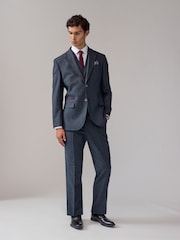 Navy Blue Regular Fit Trimmed Neppy Nova Fides Suit Jacket - Image 2 of 11