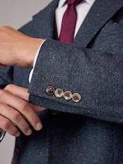 Navy Blue Regular Fit Trimmed Neppy Nova Fides Suit Jacket - Image 6 of 11