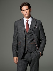 Charcoal Grey Regular Fit Trimmed Neppy Nova Fides Suit Jacket - Image 1 of 5