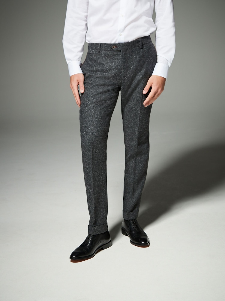 Gris de charbon de bois - Coupe classique Garnie Neppy Nova Fides Costume Pantalons - Image 1 of 9