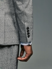 siva - ozek kroj Textured Herringbone moška obleka jakna; suknjič - Slika 4 iz 9