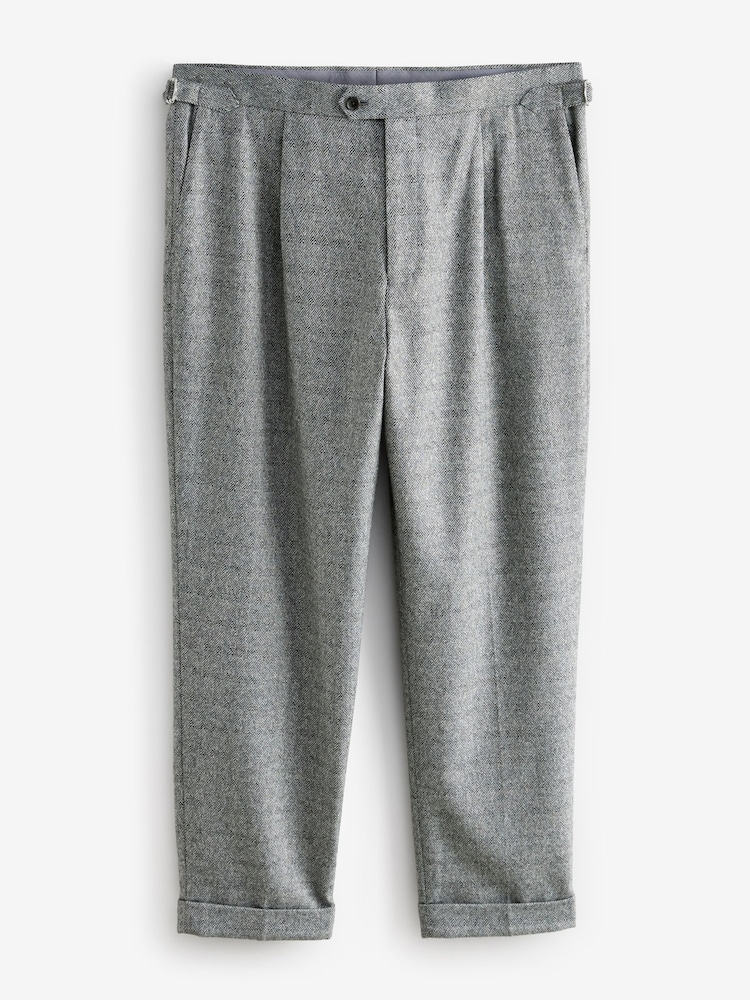 Gris - Coupe ajustée Textured Herringbone Pantalon de costume - Image 1 of 1
