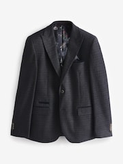 Bleu marine - Veste de costume à carreaux à coupe fine - Image 5 of 9