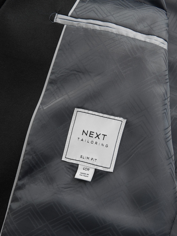 Noir - Coupe ajustée Flannel Costume Veste - Image 8 of 10