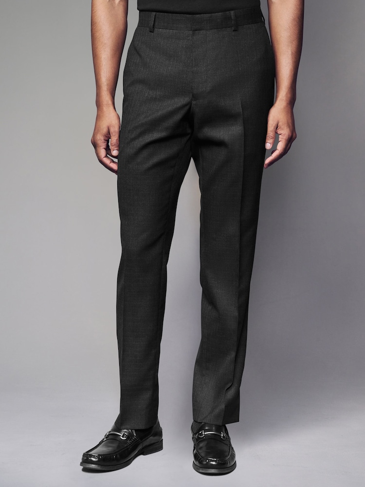 Black Tailored Fit Textured Wool Suit Trousers - Image 1 of 8