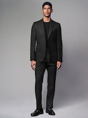 Black Tailored Fit Textured Wool Suit Trousers - Image 2 of 8