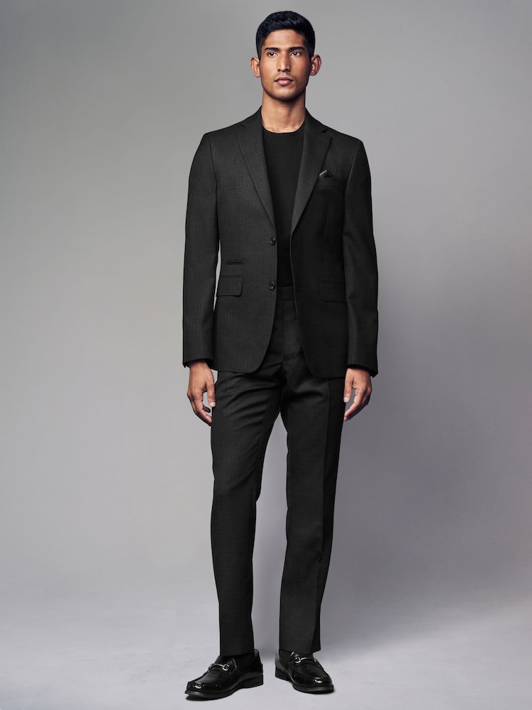 Black Tailored Fit Textured Wool Suit Trousers - Image 2 of 8