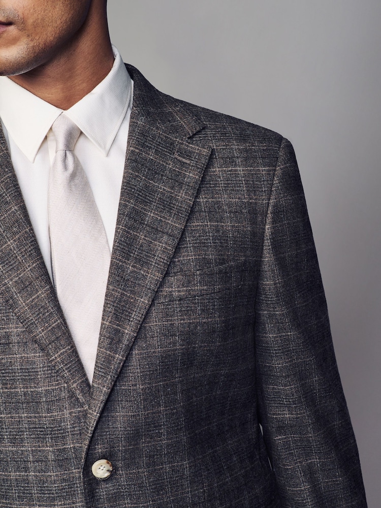 Brown Slim Fit Brushed Check Suit Jacket - Image 2 of 10