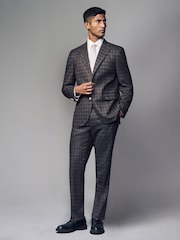 Brown Slim Fit Brushed Check Suit Jacket - Image 3 of 10