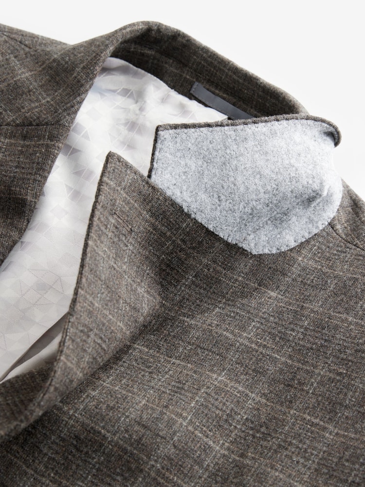Brun - Coupe ajustée Brushed Carreaux Costume Veste - Image 9 of 10