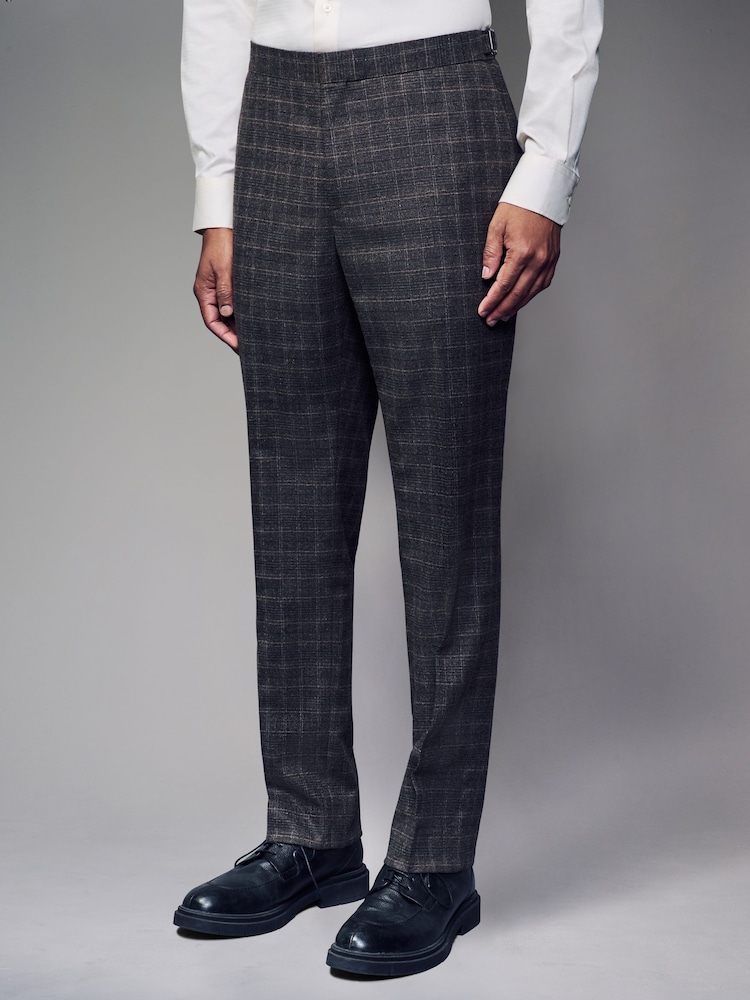 Brown Slim Fit Brushed Check Suit Trousers - Image 1 of 10