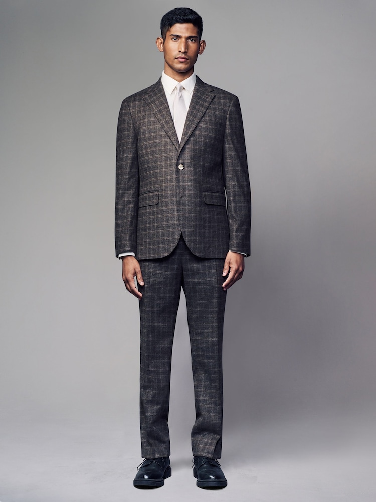 Brown Slim Fit Brushed Check Suit Trousers - Image 2 of 10