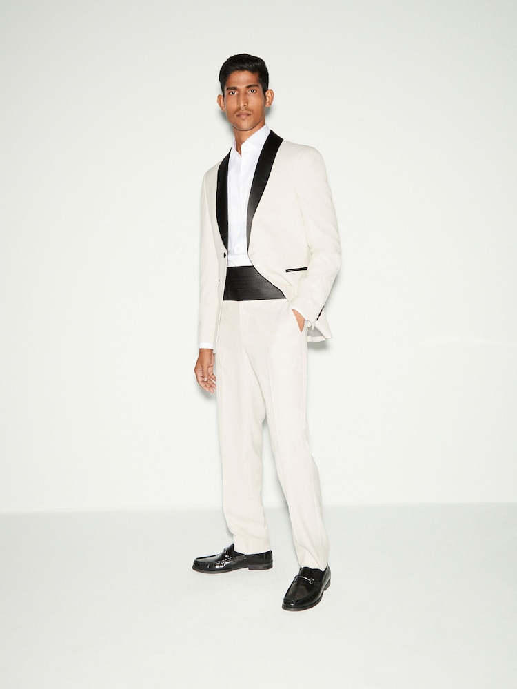 Ecru Cream Slim Fit Tuxedo Suit Trousers - Image 2 of 10
