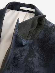 Navy Blue Slim Fit Camo Tuxedo Suit Jacket - Image 5 of 9