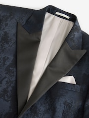 Navy Blue Slim Fit Camo Tuxedo Suit Jacket - Image 7 of 9