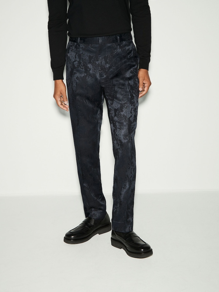 Navy Blue Slim Fit Camo Tuxedo Suit Trousers - Image 1 of 10 Navy Blue Slim Fit Camo Tuxedo Suit Trousers - Image 1 of 10