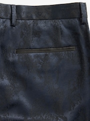 Navy Blue Slim Fit Camo Tuxedo Suit Trousers - Image 10 of 10
