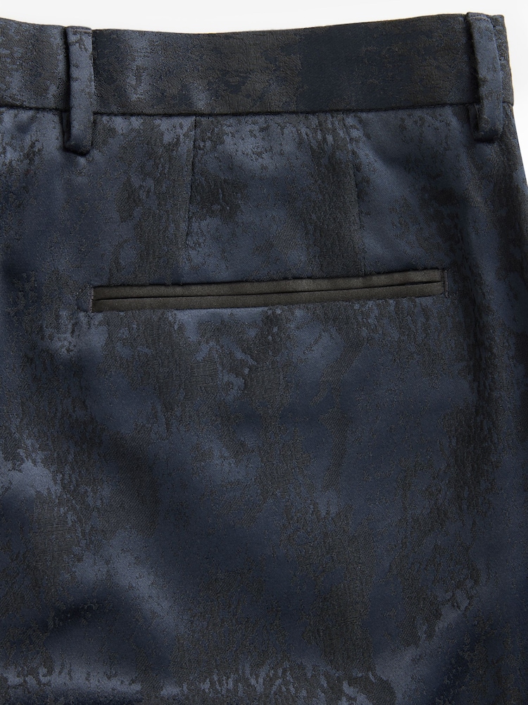 Navy Blue Slim Fit Camo Tuxedo Suit Trousers - Image 10 of 10 Navy Blue Slim Fit Camo Tuxedo Suit Trousers - Image 10 of 10