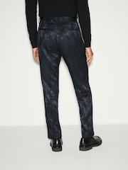 Navy Blue Slim Fit Camo Tuxedo Suit Trousers - Image 3 of 10
