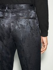 Navy Blue Slim Fit Camo Tuxedo Suit Trousers - Image 5 of 10