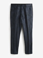 Navy Blue Slim Fit Camo Tuxedo Suit Trousers - Image 7 of 10