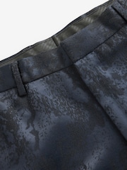 Navy Blue Slim Fit Camo Tuxedo Suit Trousers - Image 8 of 10