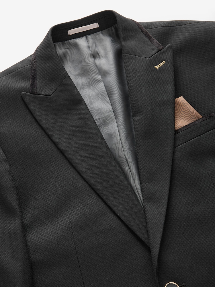 Noir - Veste de smoking texturée à revers à revers - Image 10 of 11