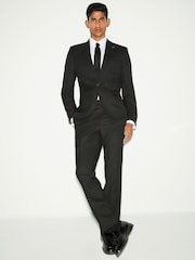 Black Trimmed Textured Self Lapel Tuxedo Suit Jacket - Image 2 of 11
