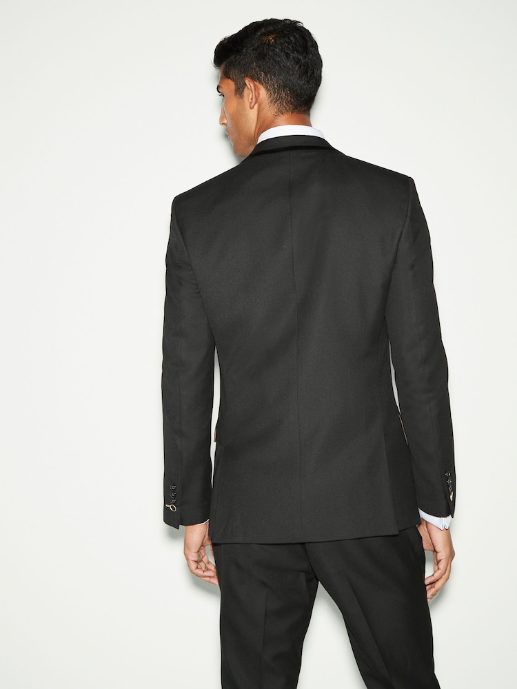 Noir - Veste de smoking texturée à revers à revers - Image 3 of 11