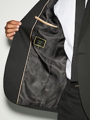 Black Trimmed Textured Self Lapel Tuxedo Suit Jacket - Image 6 of 11