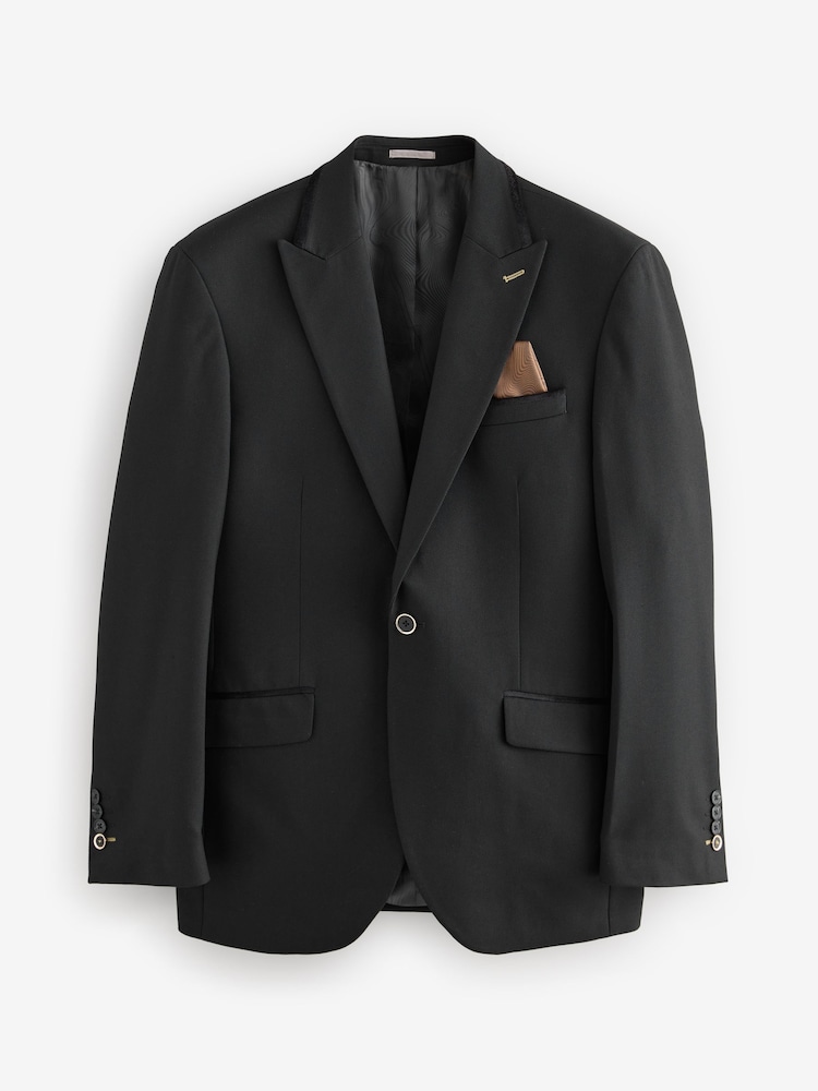 Noir - Veste de smoking texturée à revers à revers - Image 7 of 11