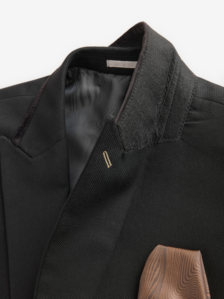 Noir - Veste de smoking texturée à revers à revers - Image 8 of 11