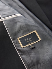 Black Trimmed Textured Self Lapel Tuxedo Suit Jacket - Image 9 of 11