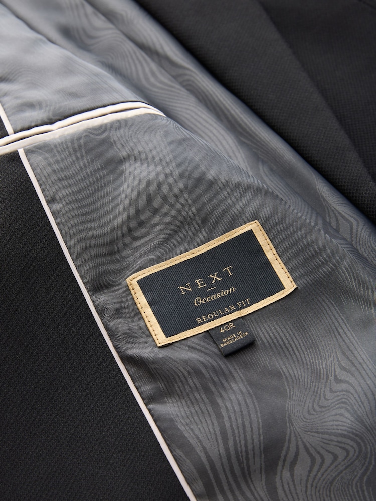 Noir - Veste de smoking texturée à revers à revers - Image 9 of 11