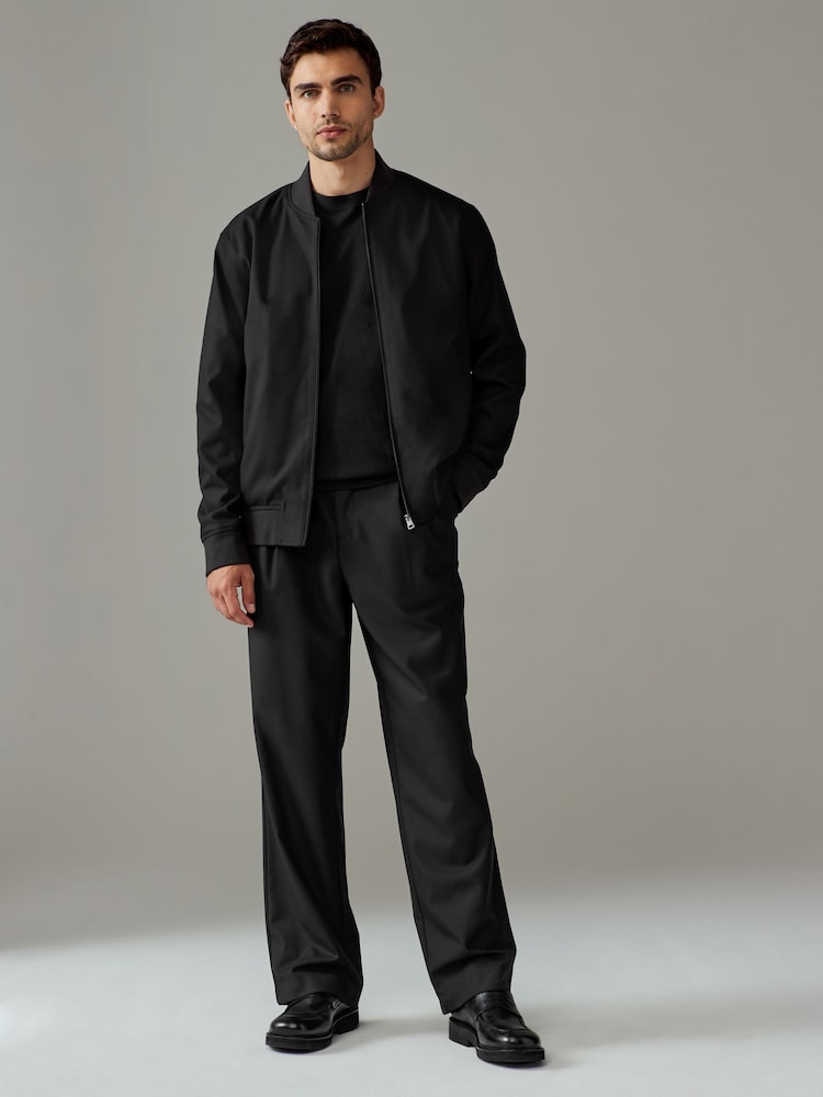 Noir - Coupe ajustée Flannel Bomber Veste - Image 3 of 11