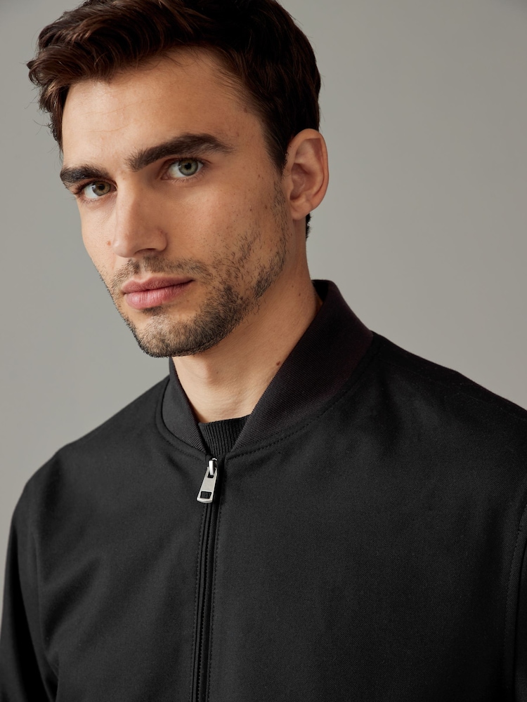 Noir - Coupe ajustée Flannel Bomber Veste - Image 4 of 11