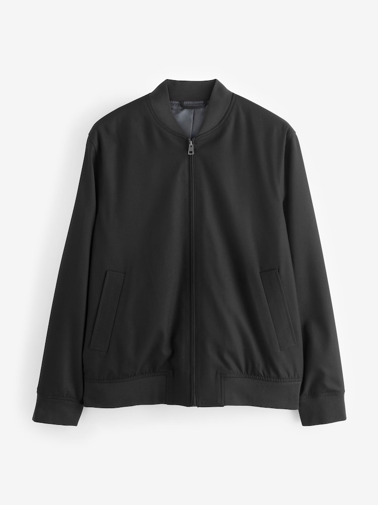 Noir - Coupe ajustée Flannel Bomber Veste - Image 5 of 11