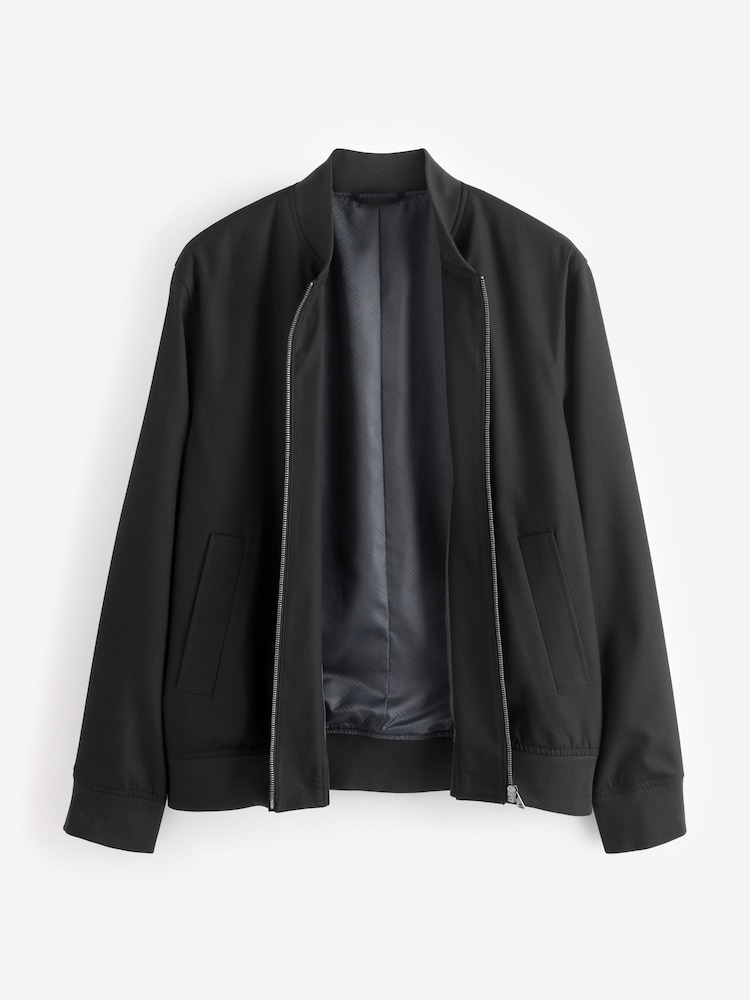 Noir - Coupe ajustée Flannel Bomber Veste - Image 6 of 11
