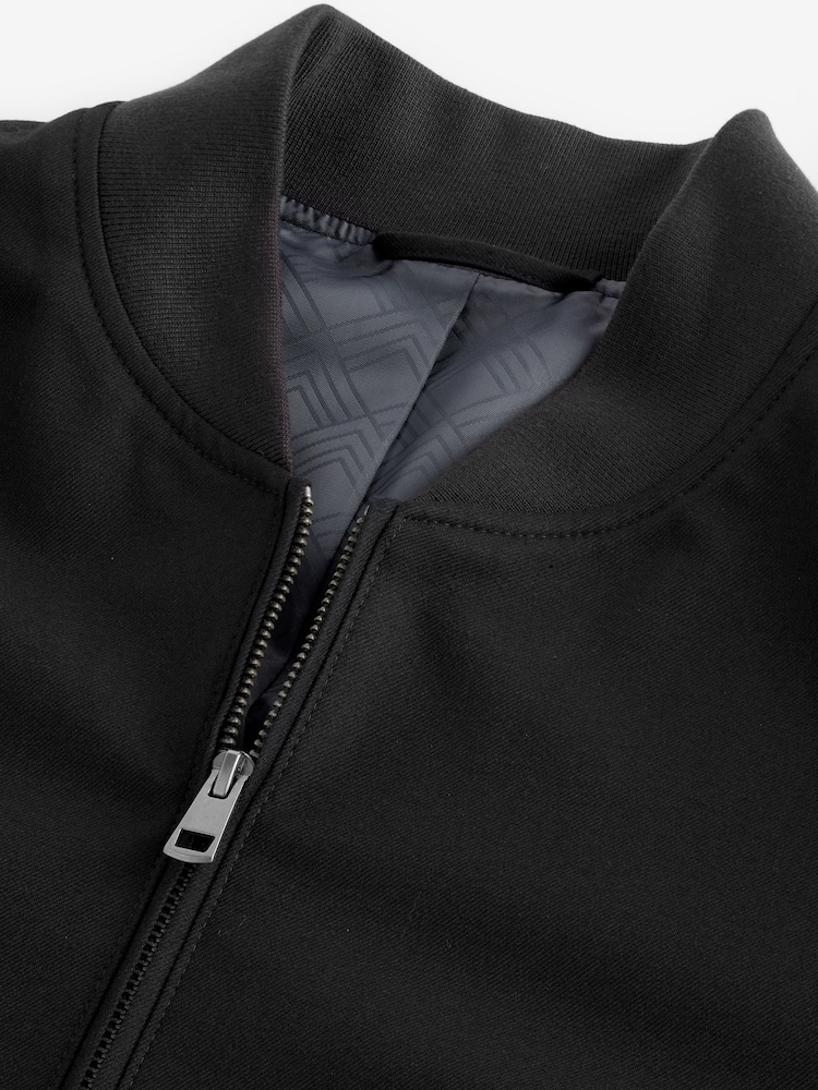 Noir - Coupe ajustée Flannel Bomber Veste - Image 7 of 11